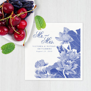 Elegant Blue White Chinoiserie Mr. & Mrs. Wedding  Napkins