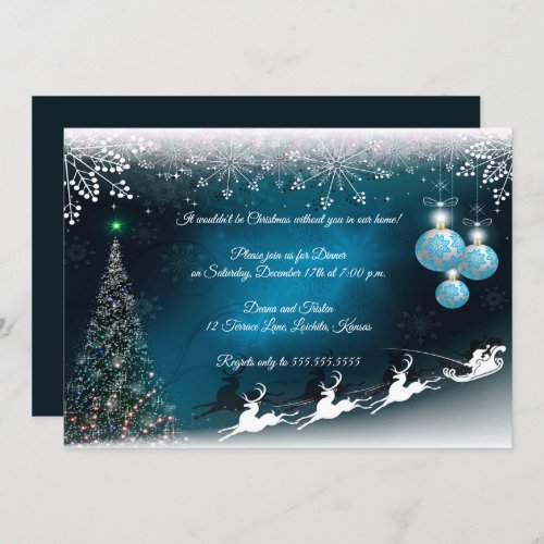 Elegant Blue  White Christmas Design Party Invitation