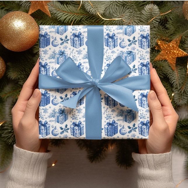 Elegant Blue & White Christmas Gift Wrapping Paper (Creator Uploaded)