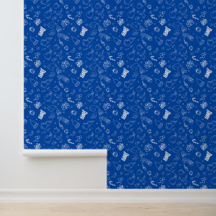 Elegant Blue White Christmas Icons Stick n Peel Wallpaper