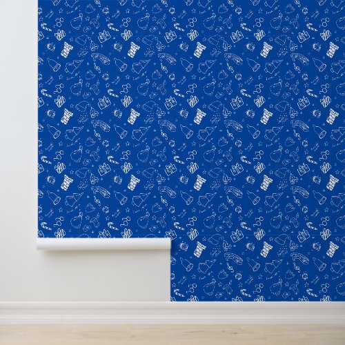 Elegant Blue White Christmas Icons Stick n Peel Wallpaper