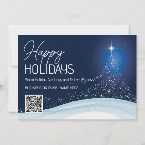 Elegant blue white Christmas star tree business  Holiday Card