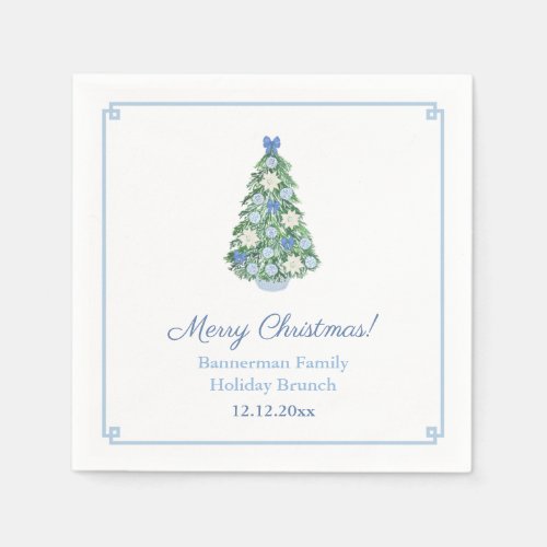 Elegant Blue White Christmas Tree Holiday Party Napkins