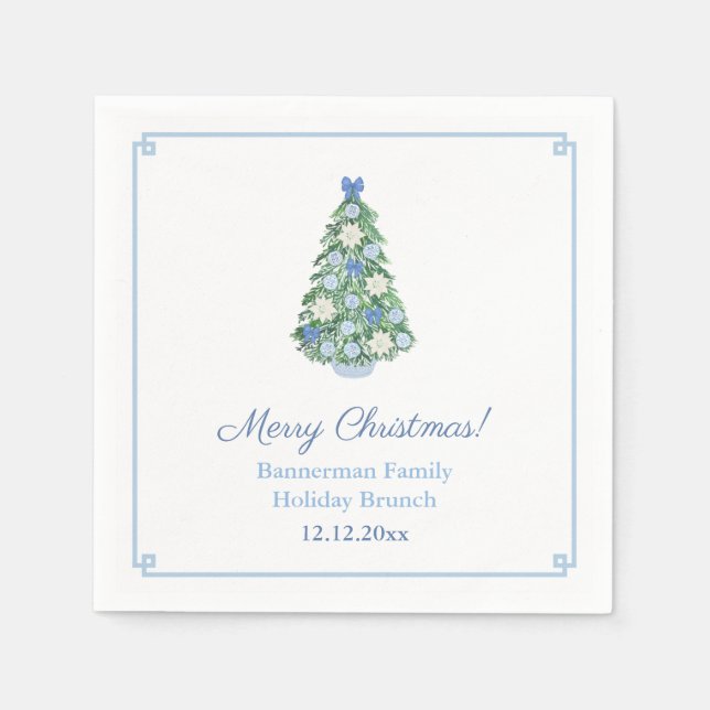 Elegant Blue White Christmas Tree Holiday Party Napkins (Front)