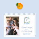 Elegant Blue White Citrus Chanukah Family Photo Holiday Card<br><div class="desc">* Photo credit: Photography © Storytree Studios, Stanford, CA ** / Smart Happy Holidays photocard with space for a single letter monogram and a family photo. All watercolor elements were originally handpainted by me in watercolors onto 100% cotton paper before being scanned and arranged / styled digitally. The reverse of...</div>