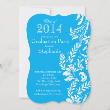Elegant Blue White Class Of 2014 Graduation Party Invitation by alleventsinvitations at Zazzle