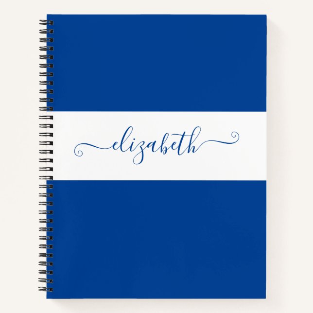 Elegant Blue White Color Block Name Monogram Notebook (Front)