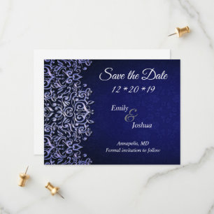 Elegant Blue & White Damask   Wedding Save The Date