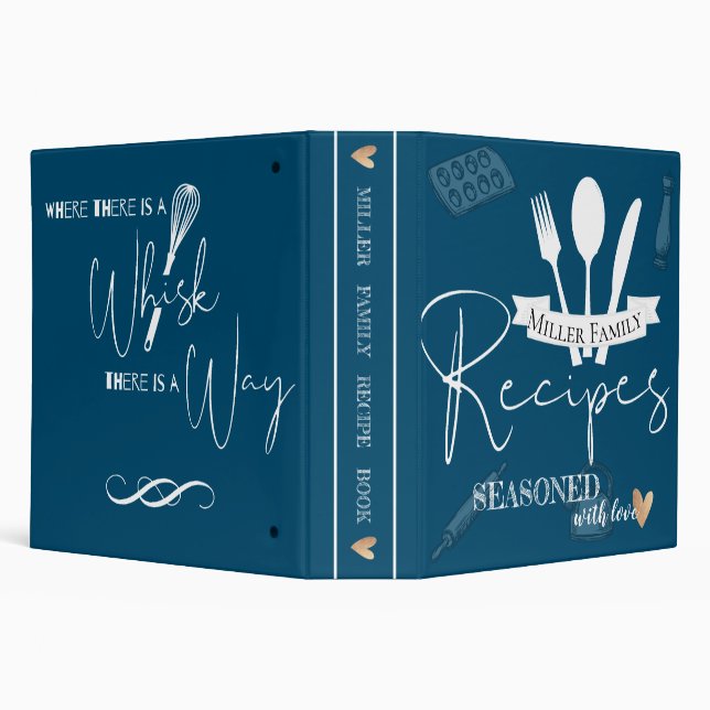 Elegant Blue White Family Recipe Collection Name 3 Ring Binder (Background)