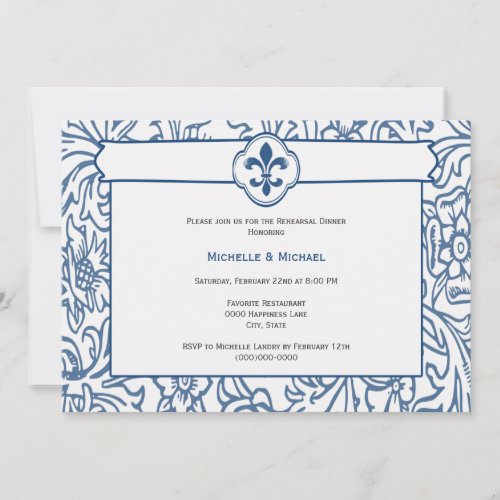 Elegant Blue White Fleur de Lis Event Invitations