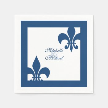 Elegant Blue White Fleur De Lis Wedding Paper Napkins by EnchantedBayou at Zazzle