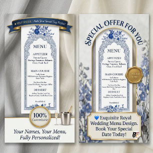 Elegant Blue & White Floral Arch Wedding Rack Card