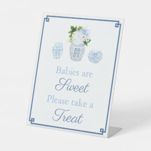 Elegant Blue White Floral Baby Shower Favor Table Pedestal Sign
