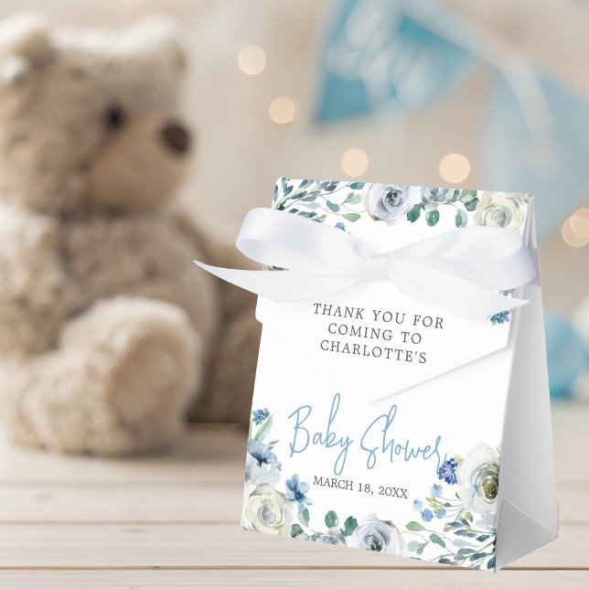 Elegant Blue White Floral Boy Baby Shower Favor Boxes (Creator Uploaded)
