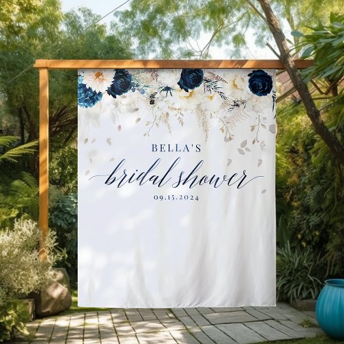 Elegant Blue White Floral Bridal Shower Backdrop
