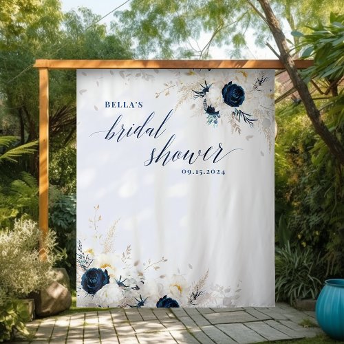 Elegant Blue White Floral Bridal Shower Backdrop