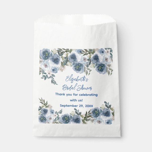 Elegant Blue White Floral Bridal Shower  Favor Bag (Front)