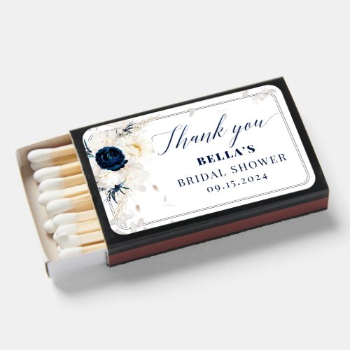 Elegant Blue  White Floral Bridal Shower Matchboxes