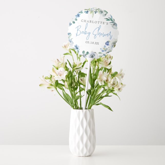 Elegant Blue White Floral Custom Boy Baby Shower Balloon (Vase)