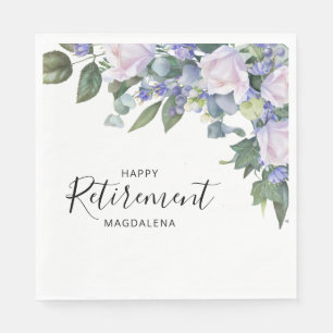 Elegant Blue White Floral Custom Retirement Party  Napkins