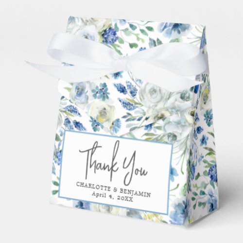 Elegant Blue White Floral Pattern Garden Wedding Favor Boxes