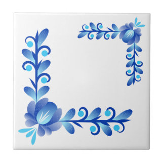 Elegant Blue & White Floral Pattern Mediterranean Ceramic Tile
