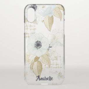 Elegant Blue & White Floral Pattern Monogram iPhone XS Case