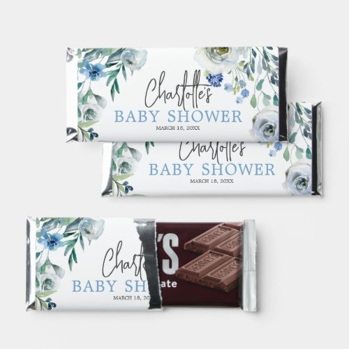 Elegant Blue White Floral Personalized Baby Shower Hershey Bar Favors