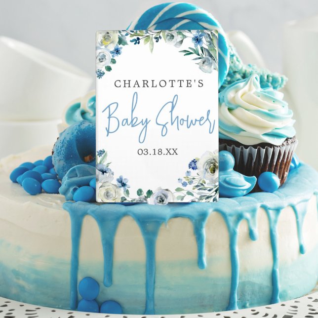 Elegant Blue White Floral Spring Boy Baby Shower Cake Topper (Creator Uploaded)