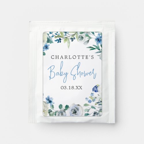 Elegant Blue White Floral Spring Boy Baby Shower Tea Bag Drink Mix