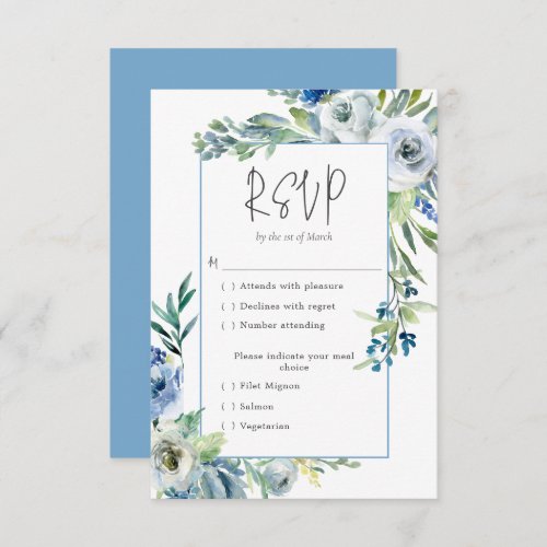 Elegant Blue White Floral Spring Garden Wedding RSVP Card