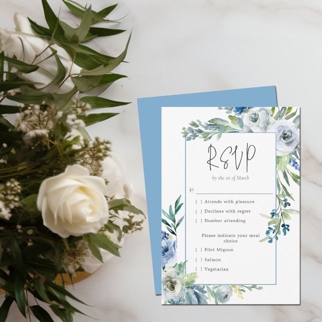 Elegant Blue White Floral Spring Garden Wedding RSVP Card (Creator Uploaded)