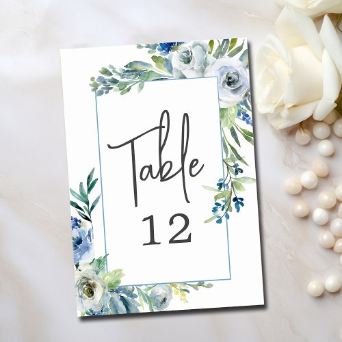 Elegant Blue White Floral Spring Garden Wedding Table Number
