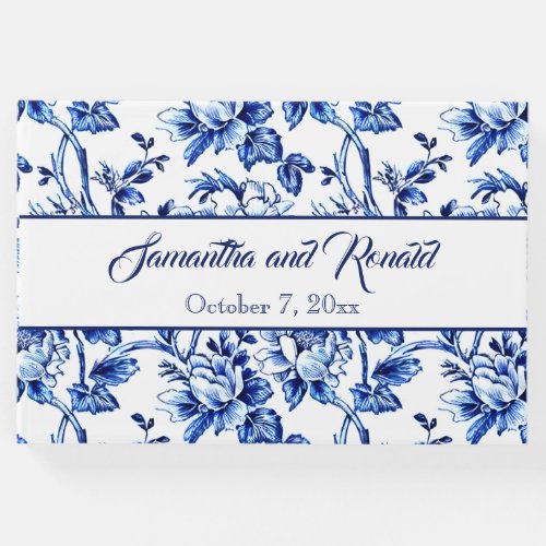 Elegant Blue White Floral Toile Wedding Guest Book