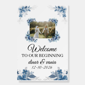 Elegant Blue White Floral Wedding & In Loving Memo Foam Board