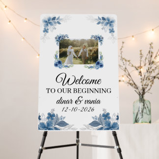 Elegant Blue White Floral Wedding & In Loving Memo Foam Board