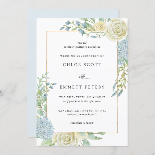 Elegant Blue White Floral Wedding Invitation