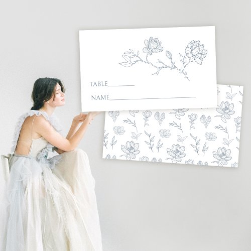 Elegant blue white floral wedding Place Card