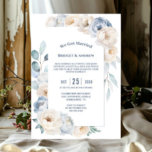 Elegant Blue White Floral Wedding Reception Invitation