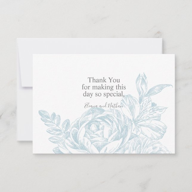 Elegant Blue White Floral Wedding Thank You Card (Front)