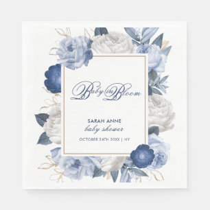 Elegant Blue & White Flower Baby Shower Napkins