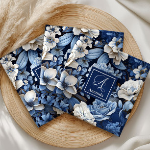 Elegant Blue White Flowers Personalized Cloth  Napkin