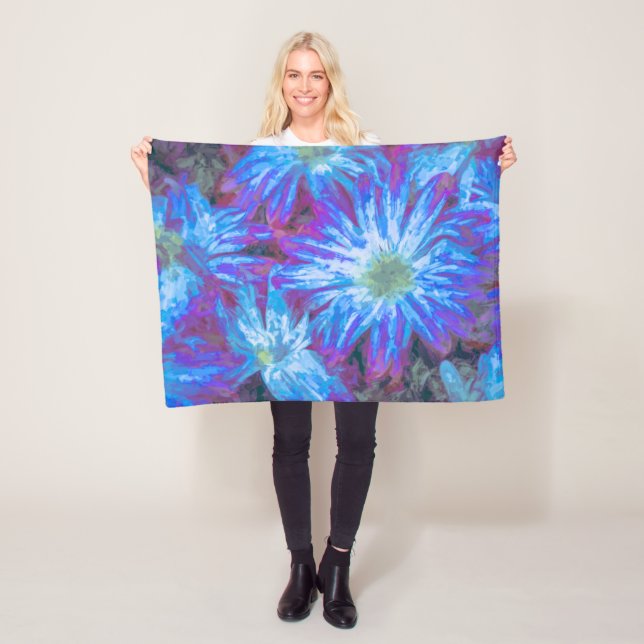 Elegant Blue White Flowers Watercolor Fleece Blanket (In Situ)