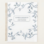 Elegant Blue & white French toile  Planner<br><div class="desc">Elegant Personalized Undated Planner with blue and white French toile birds on tree branches on a white background</div>