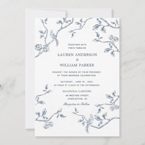 Elegant Blue  white French toile wedding  Invitation