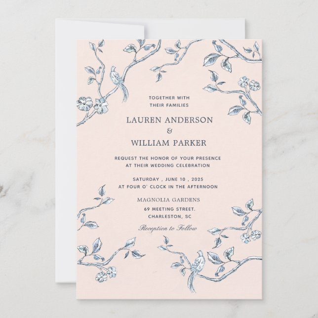 Elegant Blue & white French toile wedding   Invitation (Front)