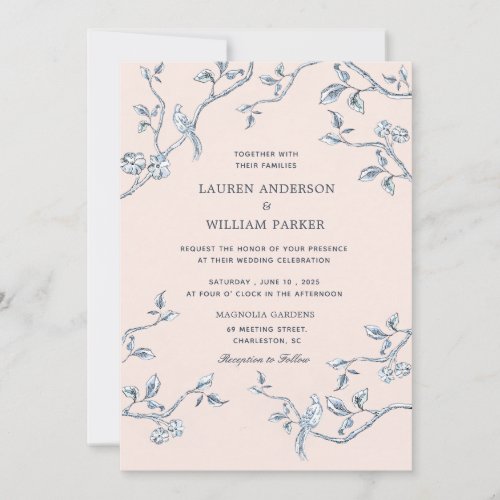 Elegant Blue  white French toile wedding   Invitation