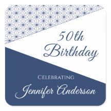 Elegant Blue White Geometric 50 Milestone