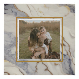 Elegant blue white gold copper marble granite  faux canvas print