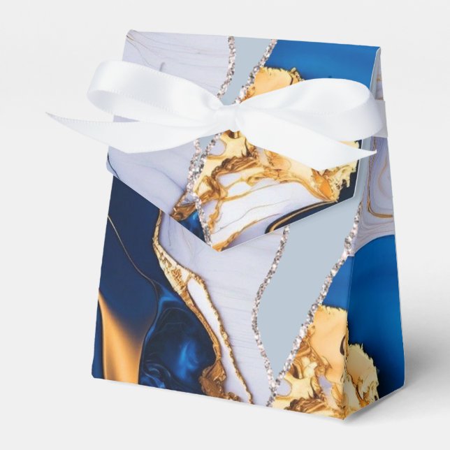 Elegant Blue White Gold Marble  Favor Boxes (Front Side)